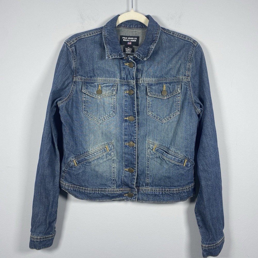 Vintage Polo Jeans Co. Ralph Lauren Women's Denim Trucker Flap Pocket Jacket M‎